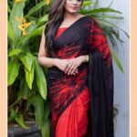 BLACK & RED SRI LANKAN HANDMADE COTTON BATIK SAREE 2246 LV