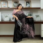 Handcrafted Cotton Batik Saree 25146A - Black and peach saree (Limited)